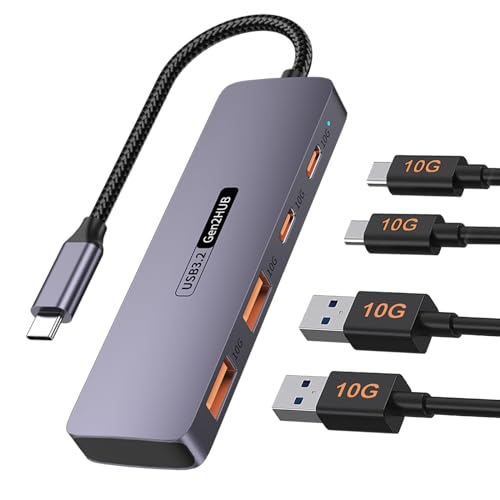 10 Gbit/s USB C 3.2 Gen Hub, 4-IN-1 USB C Verteiler Super-Speed Multi Splitter Aluminium Nylon-Geflechtdraht Typ-C Adapter für iPhone 15, MacBook, iMac, Chromebook, Surface, Galaxy S23 von Denlane