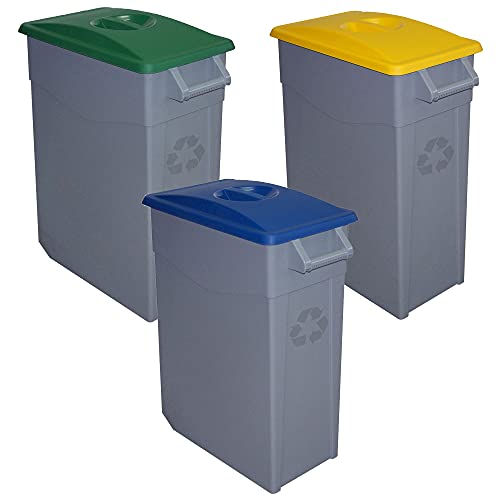 Denox PK3351 Recycling-Set Zeus 65 Liter, geschlossen c/u: 195 Liter, in 3 Behältern, in Blau/Grün/Gelb von Denox