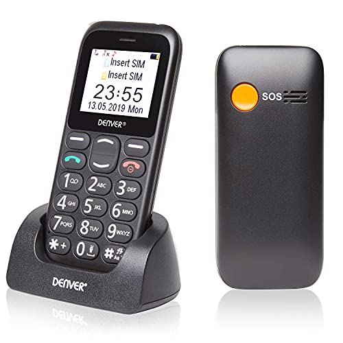 Denver BAS-18300m Big Button Handy für ältere Menschen - entsperrte Senior große Taste Handy, SOS-Handy, sprechende Nummern, Bluetooth und Taschenlampe, Schwarz von Denver