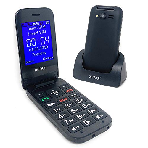 Denver BAS-24200M Senior Big Button Senior Easy to Use Enlocked Handy - Easy Answer, Dual Sim, Clamshell with 2,4 Zoll Farbbildschirm, Bluetooth, SOS, Taschenlampe & Kamera von Denver