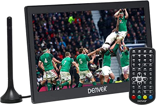 Denver LED1033 Tragbar Fernseher 10'1 Zoll, Mini Fernseher, 2 Stunden auf Batterie oder mit Auto-Adapter, Auto Fernseher, Kleine Fernseher, LED Fernseher mit Digitaler TV Tuner, 110-240V /12V Auto von Denver