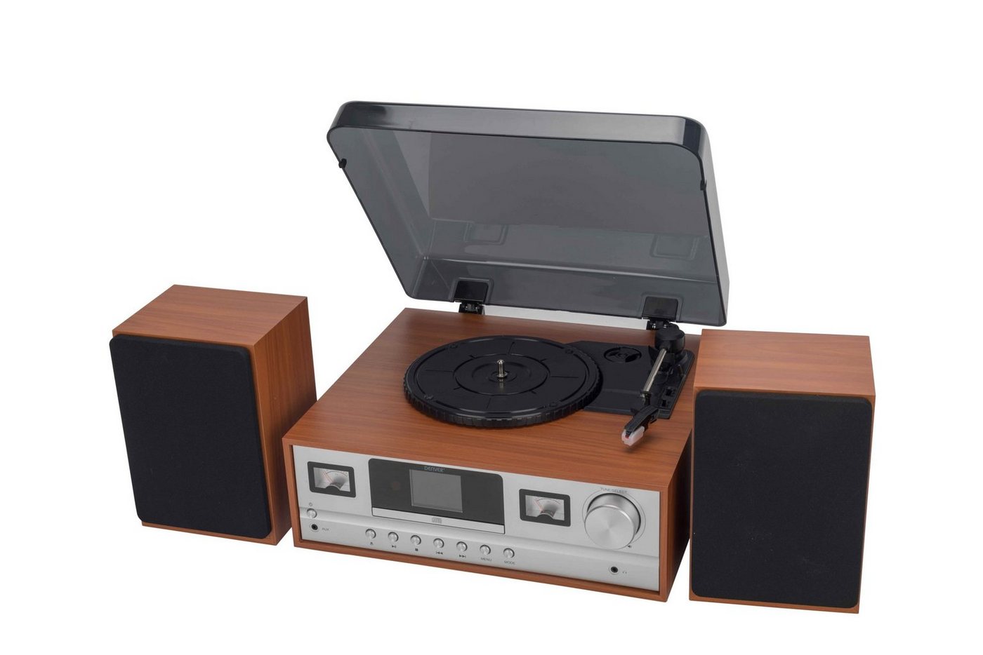 Denver MRD-52 Lightwood Stereo-CD Player (Retro Stereoanlage mit Plattenspieler, DAB+, CD, AUX, Bluetooth) von Denver