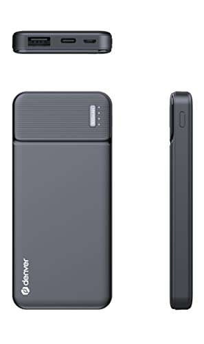 Denver PBS-5007 Powerbank mit 5000 mAh Lithium-Polymer-Akku, Anschlüsse: MicroUSB, USB-C und USB-A. von Denver