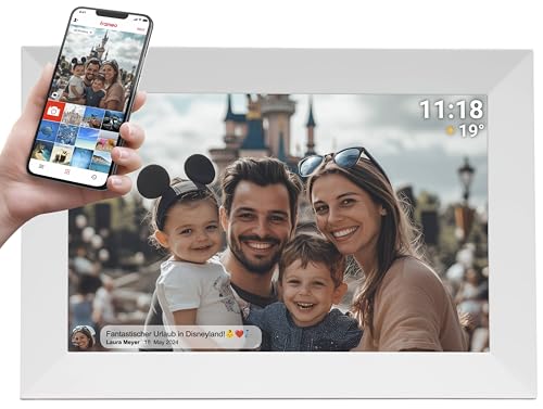 Denver PFF-1024WHITE Digitaler Bilderrahmen mit 25,7 cm (10,1 Zoll) mit Wi-Fi, Timer, Foto-Software zum Versenden von Fotos von der mobilen App auf den Rahmen, Auflösung: 1280 x 800 cm von Denver