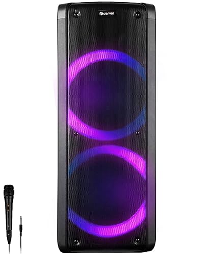 Denver Leistungsstarker Bluetooth-Lautsprecher – Disco-Lichter – Karaoke-Lautsprecher mit Mikrofon – Doppelwoofer von 6,5 Zoll – tragbarer Lautsprecher – TWS/AUX/USB/SD – BPS-352 – Schwarz von Denver