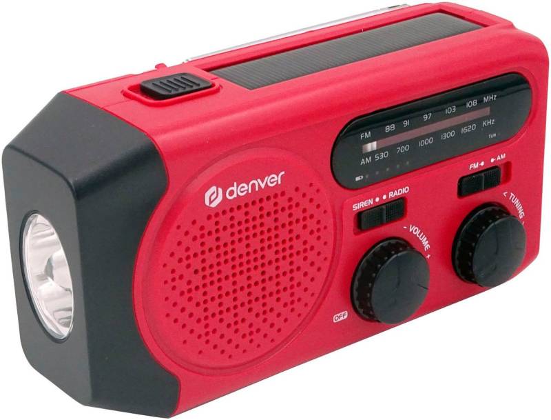 Denver SCR-2010 Solar und Kurbel Radio (AM-Tuner, FM-Tuner, integrierter 2.000 mAh Akku, Batteriebetrieb möglich, Taschenlampe) von Denver