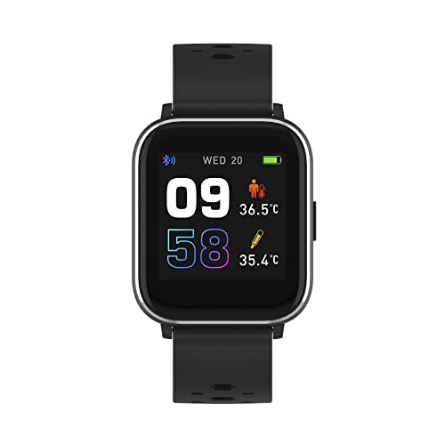 Denver SW-165 Schwarze Bluetooth Smartwatch - 1,4-Zoll IPS Touchscreen, Körper Temperatur, Blutsauerstoff & Herzfrequenz Sensor, IP68 Wasserfest, Multi-Sport Modus, iOS & Android kompatibel von Denver