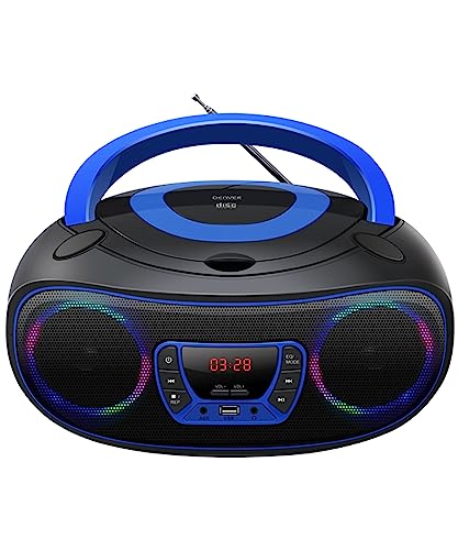 Denver TCL212BT Radio mit Bluetooth, Bluetooth Radio mit Lichteffekte, Tragbarer CD player, AUX, USB, Blau von Denver