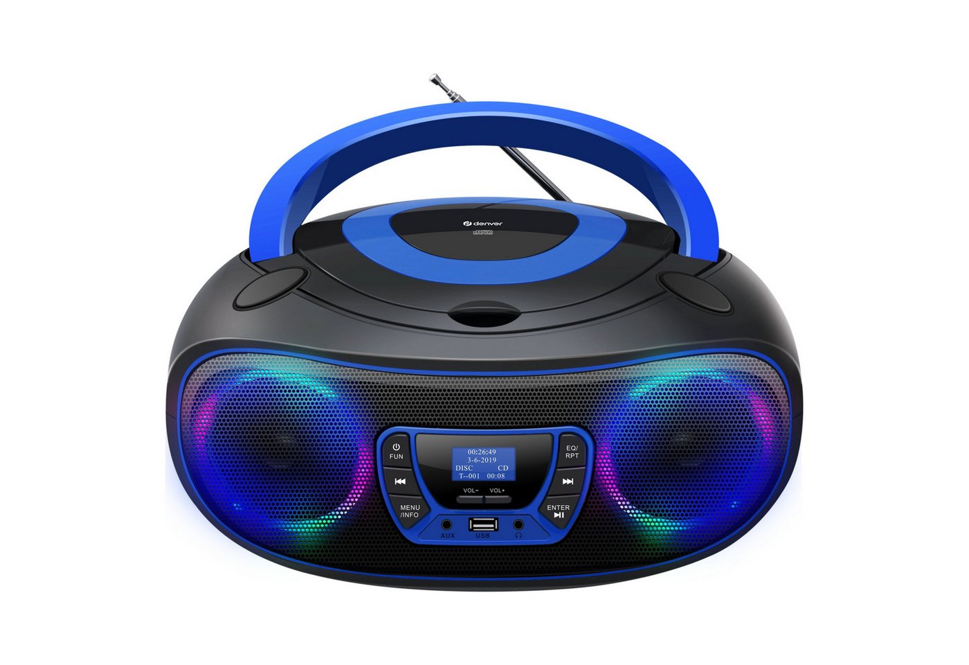 Denver TDB-212BU CD-Player (Retro-Design, Bluetooth, CD-Player, DAB+ mit LCD-Display & Lichteffekt) von Denver