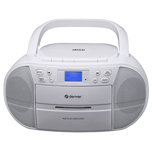 Tragbares Stereo Boombox Denver TDC-280WHITE mit DAB+/UKW-Radio Kassettenspieler CD-Player AUX-Eingang Volumen: 2 x 15 W von Denver