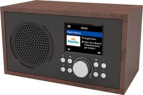 Tragbares Internetradio, Denver IR-135, WLAN, Bluetooth, Übertragung per uPnP und DLNA, Wiederaufladbarer Akku, Weckfunktion, Holzgehäuse, Schwarz von Denver