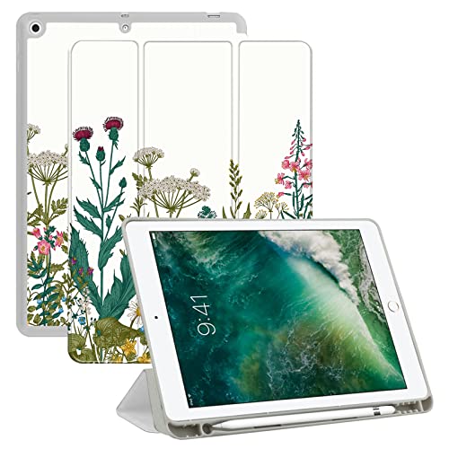 Deokke Kompatibel mit iPad 10,2 Zoll Hülle, 9. / 8. / 7. Generation Hülle (2021/2020/2019) mit weicher TPU-Rückseite, automatische Schlaf-/Wachabdeckung, Blumen und Unkraut, Blumenmuster von Deokke