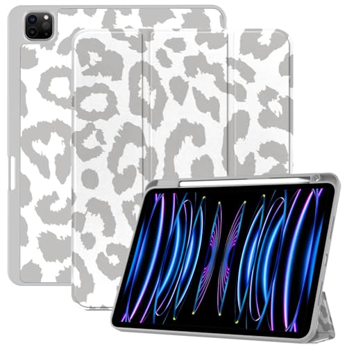 Deokke Kompatibel mit iPad Pro 12.9 Zoll Hülle, 6., 5., 4., 3. Generation (2022/2021/2020/2018), automatische Sleep/Wake-Abdeckung mit iPad 2. Bleistift-Ladegerät, grauer Leopard Gepardenmuster N von Deokke