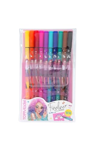 Depesche 11500 TOPModel - Fineliner-Set mit 10 Stiften und 2 Schablonen, Feinmaler in 10 verschiedenen Farben, ideal zum Schreiben, Zeichnen und für Handlettering von Depesche