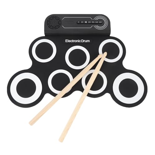 Elektronisches Drum -Set, 7 Drum -Übungspads Silikon -Roll -Drum -Pad mit Eingebauten Soundeffekten, Drum -Pedalen und Drumsticks, Musikinstrumentenspielzeug für Kinder von Depisuta