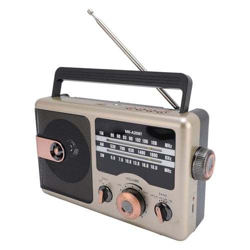 Portable AM ​​FM Radio, 4 in 1 Uhr FM SW Shortwave Full Band Radio MP3 Player Wireless BT -Lautsprecher Support SD -Karte USB -Flash -Laufwerke USB C Wiederaufladbare Radios (Gold) von Depisuta