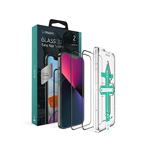 Deppa | 2 Stück | Schutzfolie für iPhone 13 Mini (5,4 Zoll) mit Schablone|Blasenfreie Installation | Anti-Fingerabdruck |Vollständige Abdeckung von Deppa