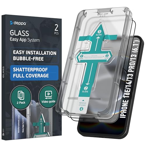 Deppa |2 Stück| Schutzfolie für iPhone 16e/14/ iPhone 13 Pro/ 13 Full Screen (6.1 Zoll) mit Schablone - Glas, Folie, Schutzfolie, Schutzglas, Displayschutz,Glasschutz von Deppa