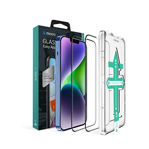 Deppa | 2 Stück | Schutzfolie für iPhone 13 Pro Max/14 Plus (6,7") mit Schablone | Blasenfreie Installation | Stoßfest | Anti-Fingerabdruck | Vollständige Abdeckung von Deppa