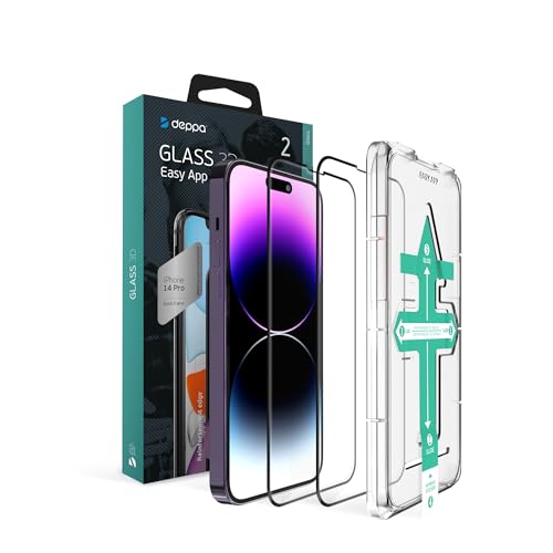 Deppa |2 Stück| für iPhone Schutzfolie mit Schablone | 9H Stoßfest | Vollständige Abdeckung | Blasenfreie, einfache Installation| Ultra-Klar (Klar, iPhone 14 Pro (6.1')) von Deppa