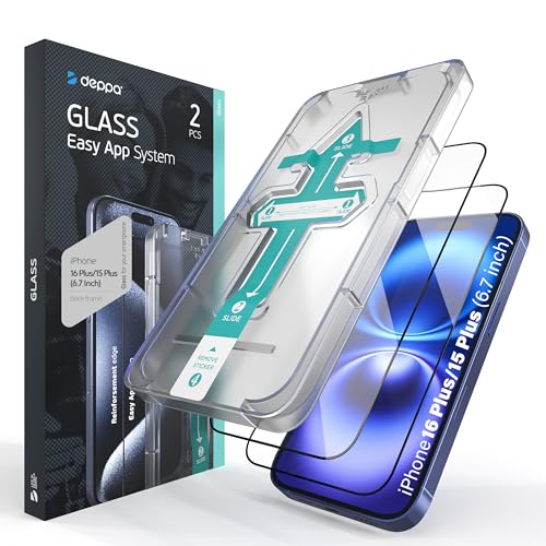 Deppa |2 Stück| Schutzfolie für Iphone 15 Plus/16 Plus Screen (6.7 Zoll) mit Schablone Glas Folie - Schutzfolie, Schutzglas, Displayschutz mit Schablone von Deppa