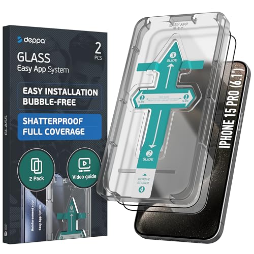 Deppa |2 Stück| Schutzfolie für Iphone 15 Pro Screen (6.1 Zoll) mit Schablone Glas Folie - Schutzfolie, Schutzglas, Displayschutz, Panzerfolie mit Schablone von Deppa