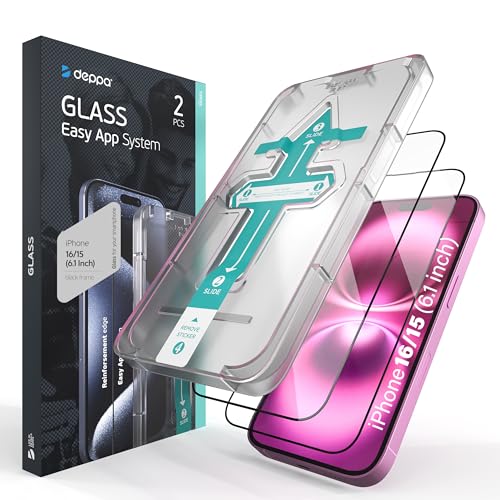 Deppa |2 Stück| Schutzfolie für Iphone 15/Iphone 16 Screen (6.1 Zoll) mit Schablone Glas Folie - Schutzfolie, Schutzglas, Displayschutz mit Schablone von Deppa