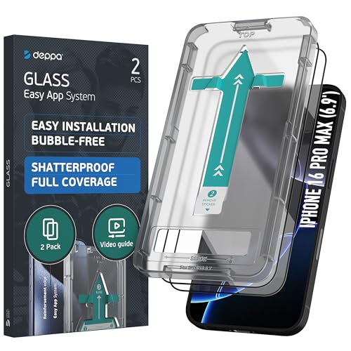 Deppa |2 Stück| Schutzfolie für Iphone 16 Pro Max Screen (6.9 Zoll) mit Schablone Glas Folie - Schutzglas, Displayschutz mit Schablone von Deppa