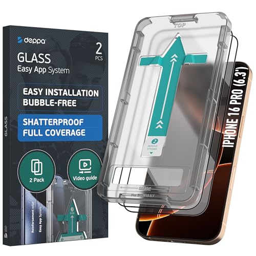 Deppa |2 Stück| Schutzfolie für Iphone 16 Pro Screen (6.3 Zoll) mit Schablone Glas Folie - Schutzglas, Displayschutz mit Schablone von Deppa