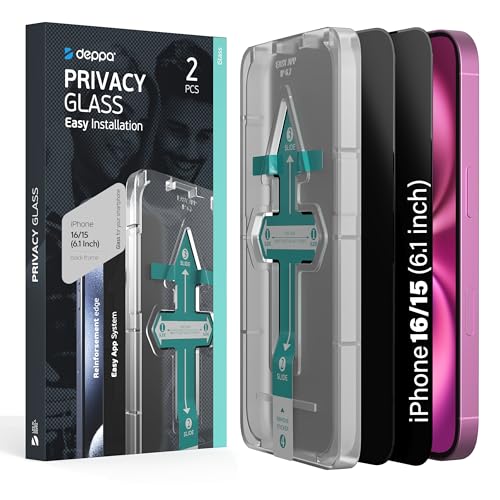 Deppa |2 Stück| Sichtschutz für Iphone 15/Iphone 16 (6.1 Zoll) mit Schablone Privacy Anti Spy Glas, Folie, Schutzfolie, Schutzglas, Displayschutz, Sichtschutzfolie von Deppa