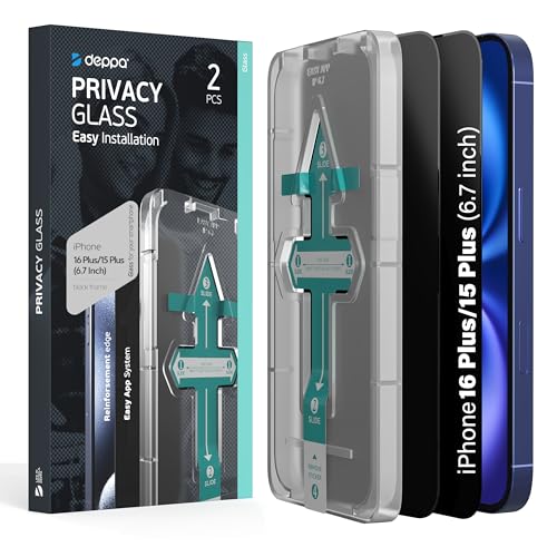 Deppa |2 Stück| Sichtschutz für Iphone 15 Plus/16 Plus (6.7 Zoll) mit Schablone Privacy Anti Spy Glas, Folie, Schutzfolie, Schutzglas, Displayschutz, Sichtschutzfolie von Deppa
