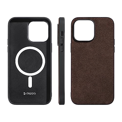 Deppa Alcantara Hülle für iPhone 12 Pro (6,1') mit Magsafe [Silikon Kanten] Stoßfeste Handyhülle Case| Erhöhter Kameraschutz| Echtes italienisches Alcantara| Premium-Qualität Cover (Braun-6833) von Deppa