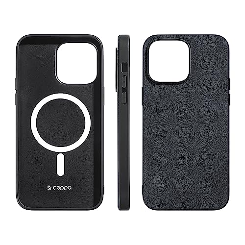 Deppa Alcantara Hülle für iPhone 13 Pro (6,1') mit Magsafe [Silikon Kanten] Stoßfeste Handyhülle Case| Erhöhter Kameraschutz| Echtes italienisches Alcantara| Premium-Qualität Cover (Grau-9052) von Deppa