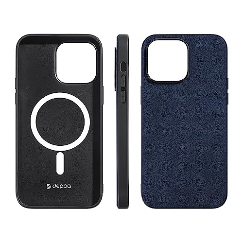Deppa Alcantara Hülle für iPhone 14 Pro (6,1') mit Magsafe [Silikon Kanten] Stoßfeste Handyhülle Case| Erhöhter Kameraschutz| Echtes italienisches Alcantara| Premium-Qualität Cover (Blau-9041) von Deppa