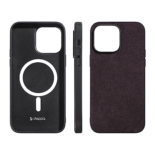 Deppa Alcantara Hülle für iPhone 14 Pro Max (6,7') mit Magsafe [Silikon Kanten] Stoßfeste Handyhülle Case| Erhöhter Kameraschutz| Echtes italienisches Alcantara| Premium-Qualität Cover (Brombeer-9008) von Deppa