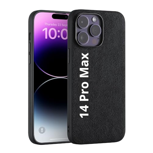 Deppa Alcantara Hülle für iPhone 14 Pro Max (6,7') mit Magsafe [Silikon Kanten] Stoßfeste Handyhülle Case| Erhöhter Kameraschutz| Echtes italienisches Alcantara| Premium-Qualität Cover (Schwarz-9040) von Deppa