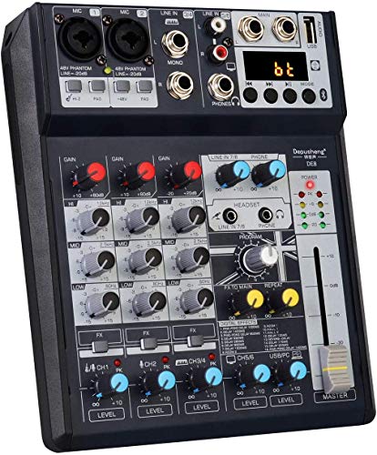 Depusheng DE8 Audiomischer 8-KANAL PROFESSIONAL DJ Sound Controller, Schnittstelle mit USB-Soundkarte für PC-Aufnahme, XLR-Mikrofonbuchse, 5-V-USB-Stromanschluss, PAD, FX 16-Bit-DSP von Depusheng