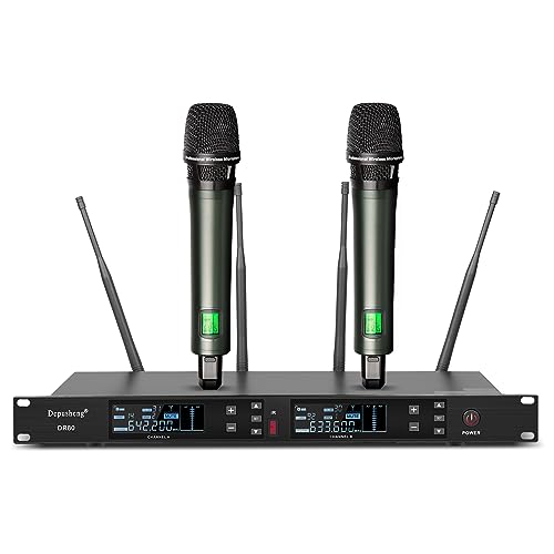 Depusheng DR80 Professionelles UHF Bühnenmikrofon Set Drahtloses Mikrofon dynamisches doppeltes tragbares Hi-Fidelity Mikrofon Fernempfang 150 Meter für Hochzeit Bar Karaoke von Depusheng