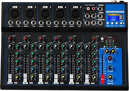 Depusheng HT7 Tragbarer Bluetooth Audio Mixer mit USB DJ Sound Mischkonsole MP3 Buchse 48V Power 7 Kanal Band Mischpulte für Computeraufnahmen von Depusheng