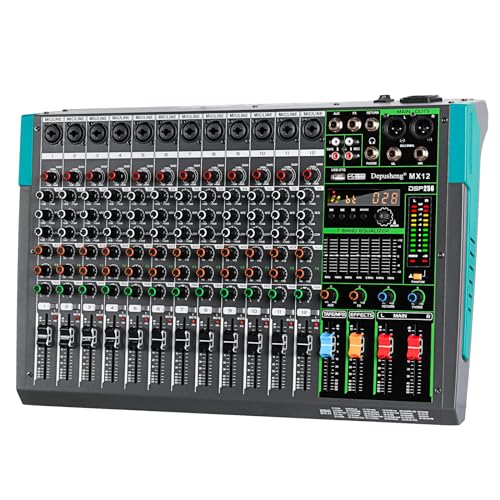 Depusheng MX16 16-Kanal Sound Mixer Audio Mischpult 48V 256DSP Professionelle USB PC Play Record Podcast Live Broadcast (US MX12) von Depusheng