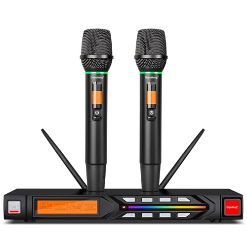Depusheng R7 Mikrofon Kabellos Set Mit Zwei dynamischen Handmikrofonen und empfängern mit Einer Empfangsreichweite von 80 Metern geliefert, für Karaoke Gesang Party Bühne von Depusheng