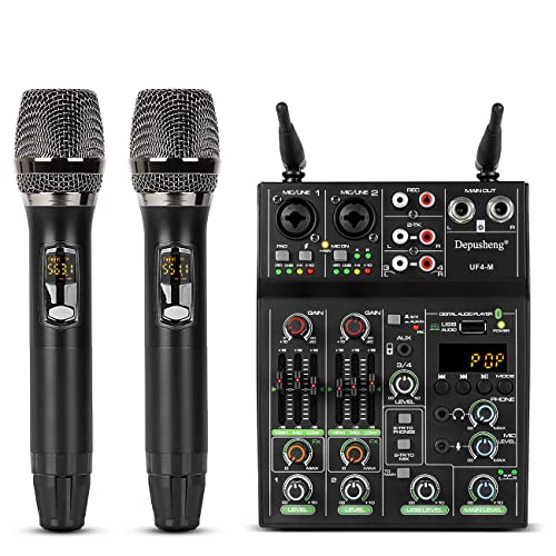 Depusheng UF4-M Studio Audio Sound Mixer Board 4 Kanal Bluetooth kompatibles professionelles tragbares digitales DJ Mischpult mit drahtlosem Mikrofon Mischpulte für Studioaufnahmen von Depusheng