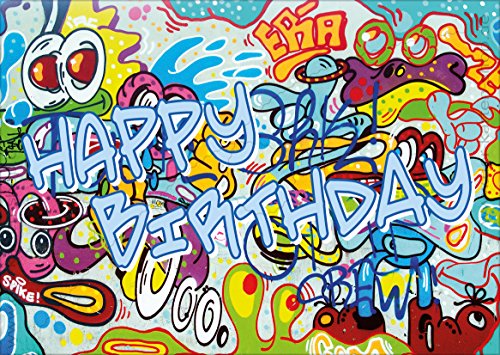 3 Stück A6 Postkarten Karte Geburtstag Geburtstagskarte Graffiti "Happy Birthday" von Der-Karten-Shop.de