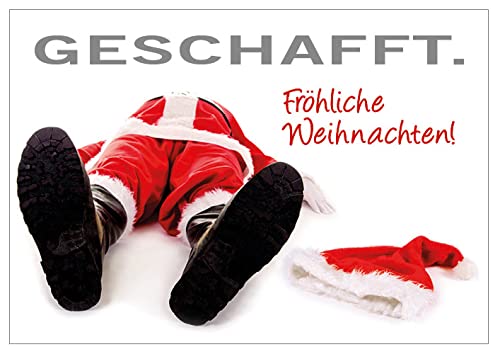 3 Stück A6 Postkarten lustige Weihnachtskarte Karte Nikolaus mit Burn-Out "Geschafft! Fröhliche Weihnachten." von Der-Karten-Shop.de