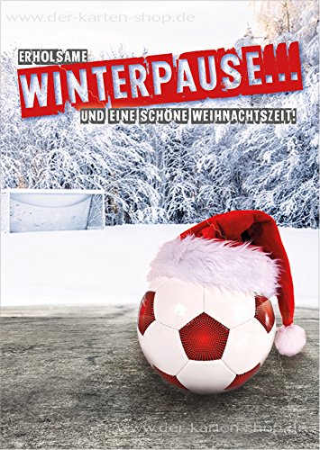 3 Stück A6 Weihnachtskarte Fußball Karte Weihnachten Ball mit Nikolausmütze "Erholsame Winterpause und eine schöne Weihnachtszeit!" von Der-Karten-Shop.de