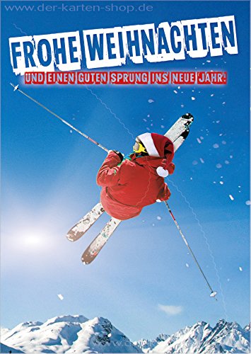 3 Stück A6 Weihnachtskarte Karte Skifahrer Nikolaus Freeski "Frohe Weihnachten und einen guten Sprung ins neue Jahr!" von Der-Karten-Shop.de