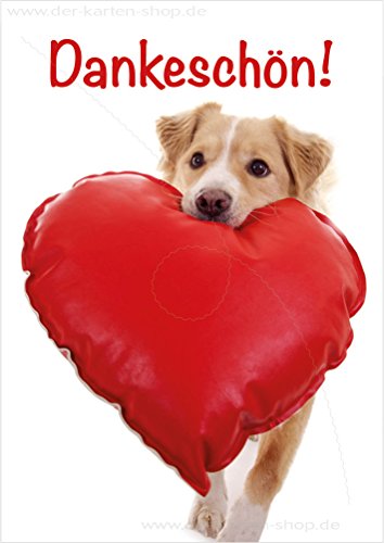 3 Stück Dankeskarten Doppelkarte mit Kuvert Hund mit Herz Danke "Dankeschön" von Der-Karten-Shop.de