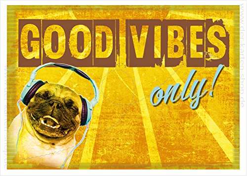 3 Stück Postkarten Spruchkarte Karte mit Mops und Spruch "Good Vibes only" von Der-Karten-Shop.de