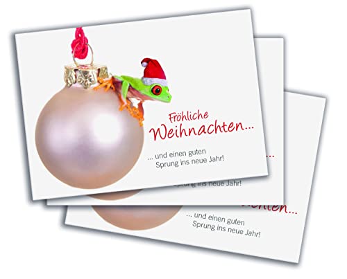 A6 Tierpostkarte, Weihnachtskarte Frosch "Frohe Weihnachten und einen guten Sprung ins neue Jahr" im 3er Set von Der-Karten-Shop.de