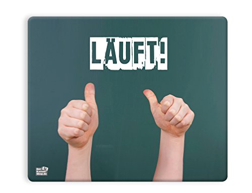 Witziges Mauspad, Mousepad 23 x 19 cm, mit Motiv, Daumen hoch vor Tafel "Läuft!" von Der-Karten-Shop.de